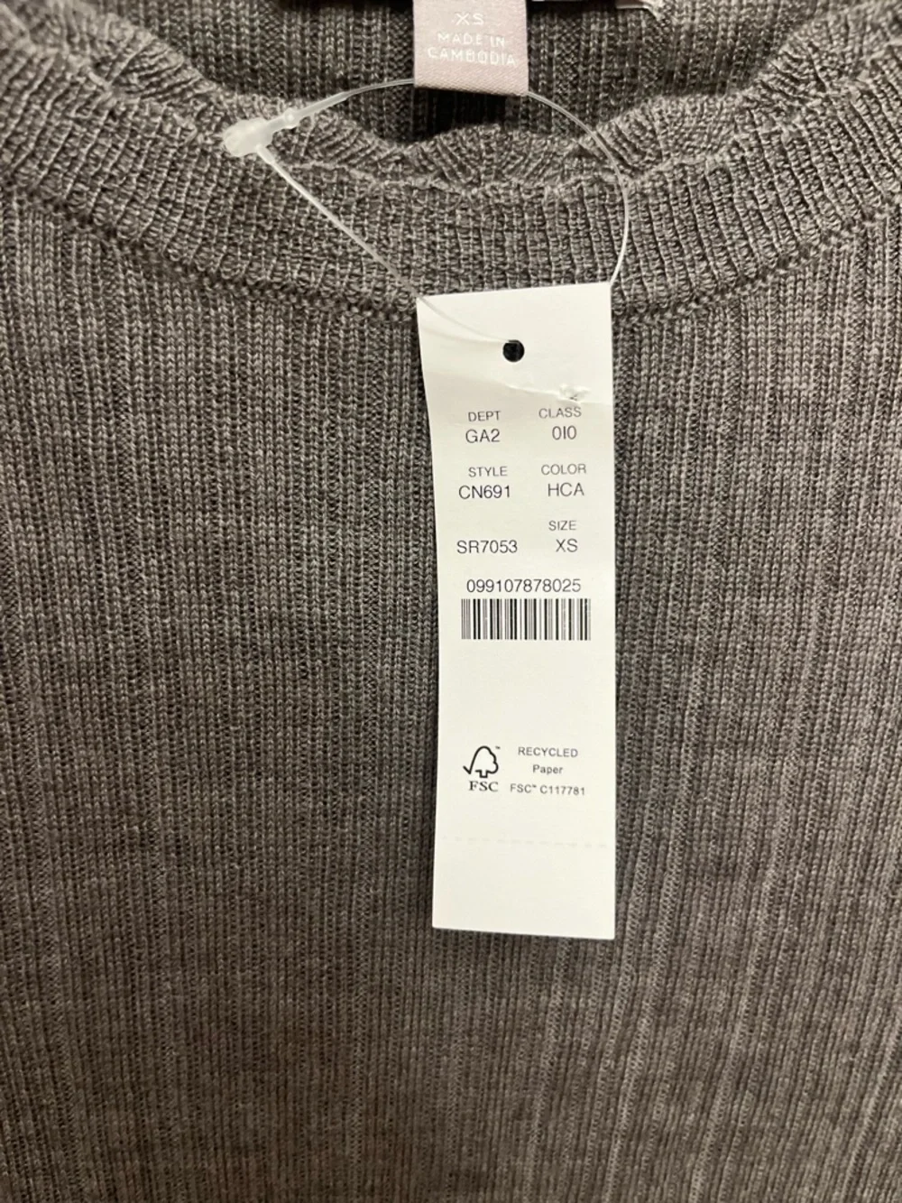 NWT J. Crew Ribbed Long Sleeve Top 100% Merino Wool Women's Size XS Grey
